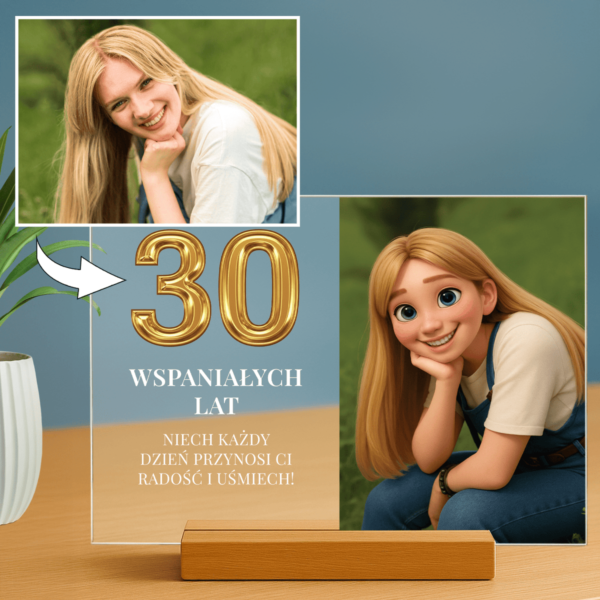 30 wspaniałych lat – Lampka LED na szkle akrylowym dla Niej - StwórzPrezent.pl