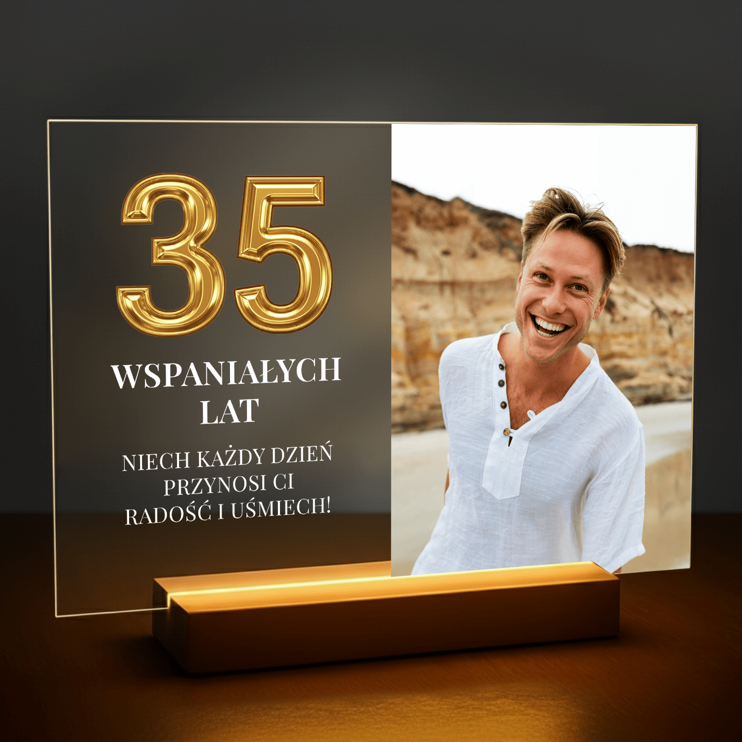 35 wspaniałych lat - personalizowany druk na szkle dla niego - stworzprezent.pl