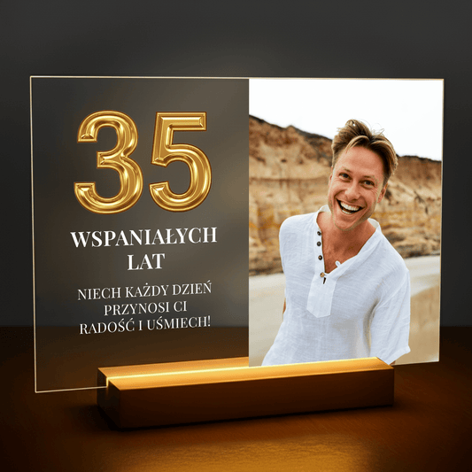 35 wspaniałych lat - personalizowany druk na szkle dla niego - stworzprezent.pl