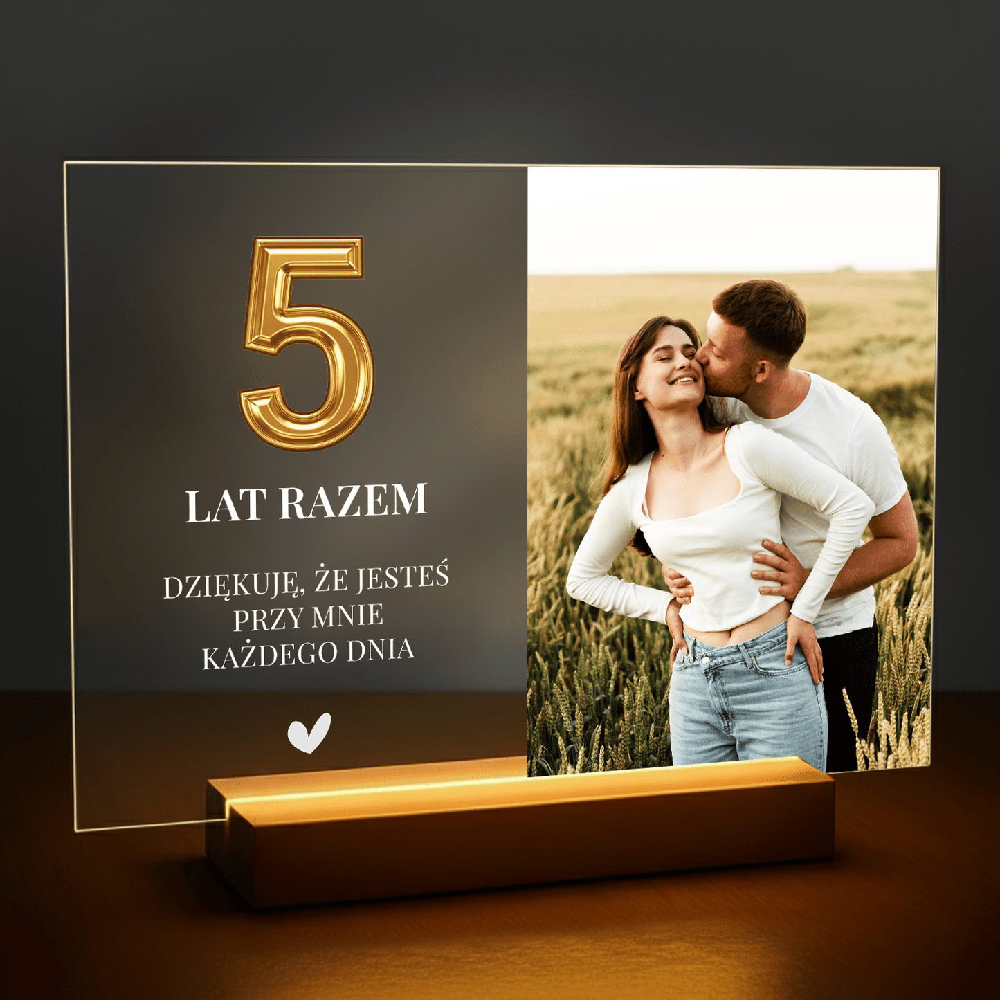 5 lat razem - personalizowany druk na szkle dla pary - stworzprezent.pl