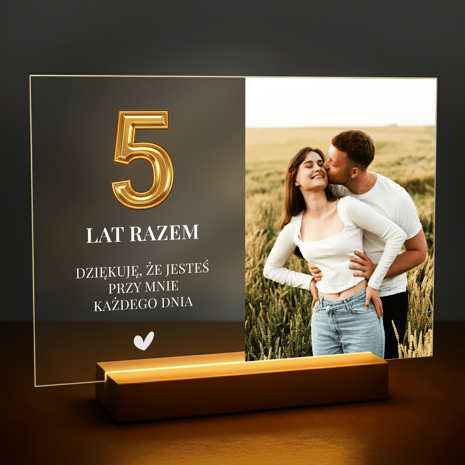 5 lat razem - personalizowany druk na szkle dla pary - stworzprezent.pl