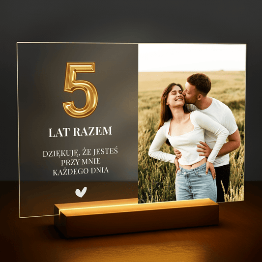 5 lat razem - personalizowany druk na szkle dla pary - stworzprezent.pl