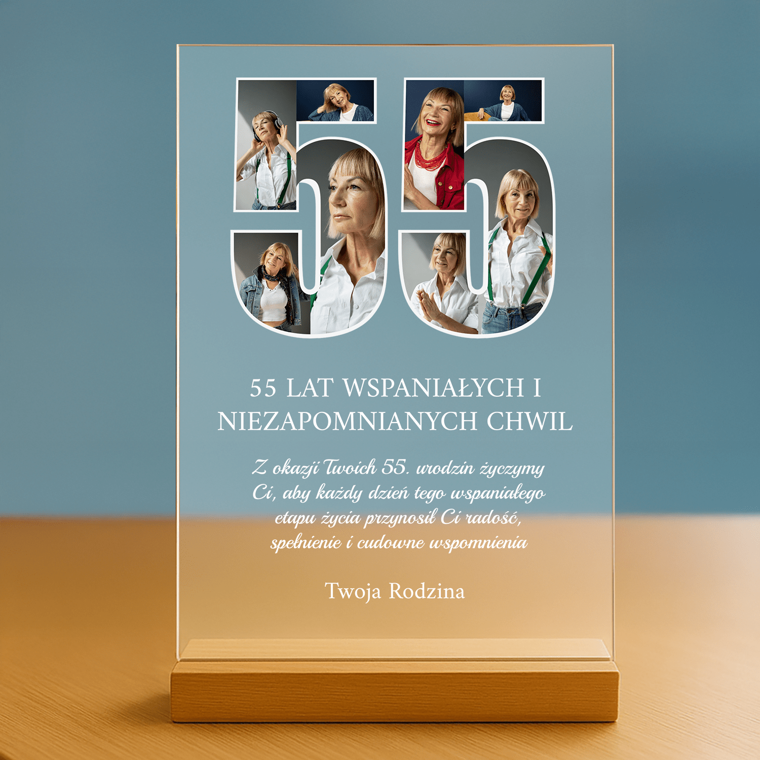 55 niezapomnianych lat - personalizowany druk na szkle dla kobiety - stworzprezent.pl