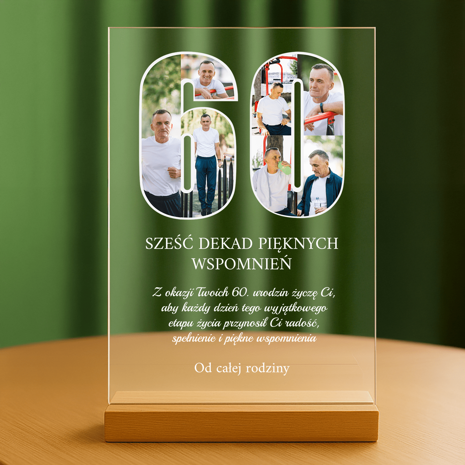 60 lat pięknych wspomnień - personalizowany druk na szkle dla niego - stworzprezent.pl