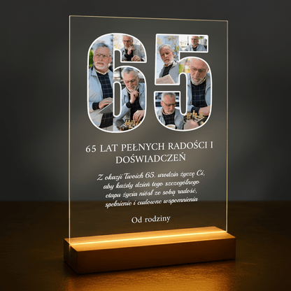 65 lat pełnych radości - druk na szkle akrylowym dla mężczyzny - stworzprezent.pl