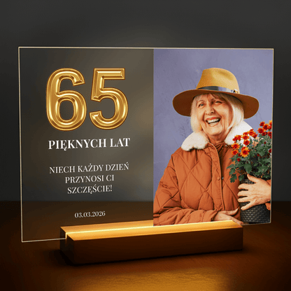 65 pięknych lat - personalizowany druk na szkle dla kobiety - stworzprezent.pl