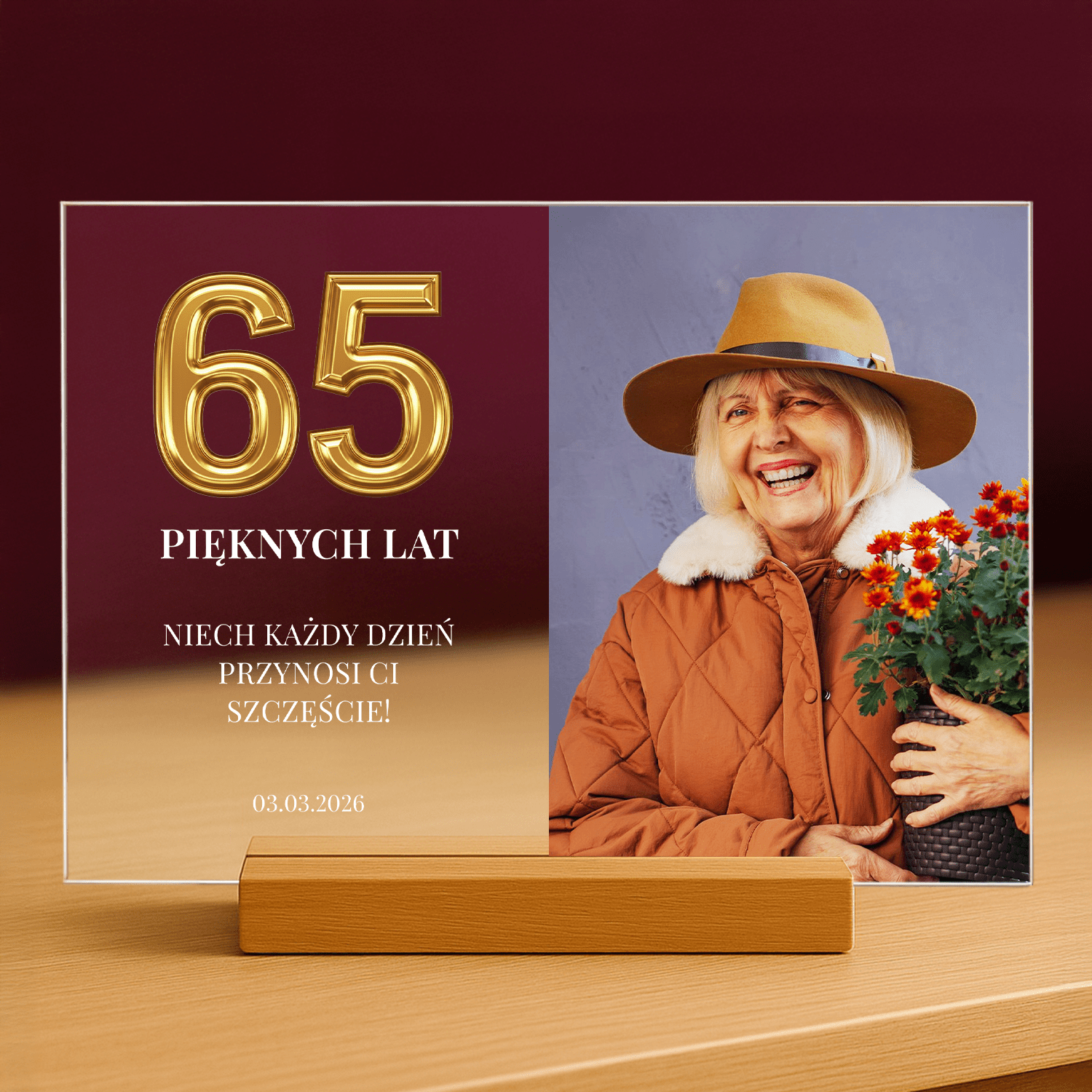 65 pięknych lat - personalizowany druk na szkle dla kobiety - stworzprezent.pl