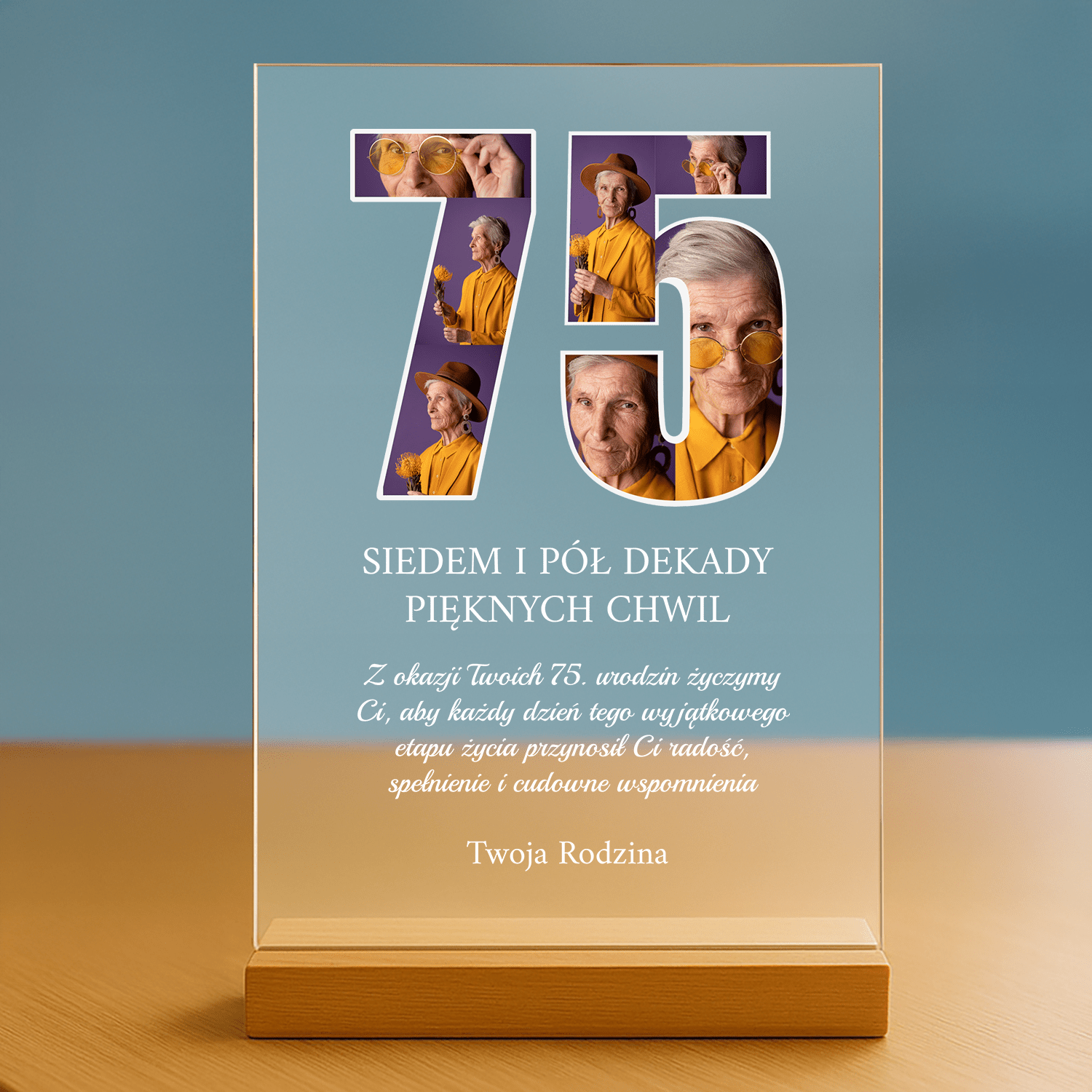 75 lat pięknych chwil - personalizowany druk na szkle dla babci - stworzprezent.pl