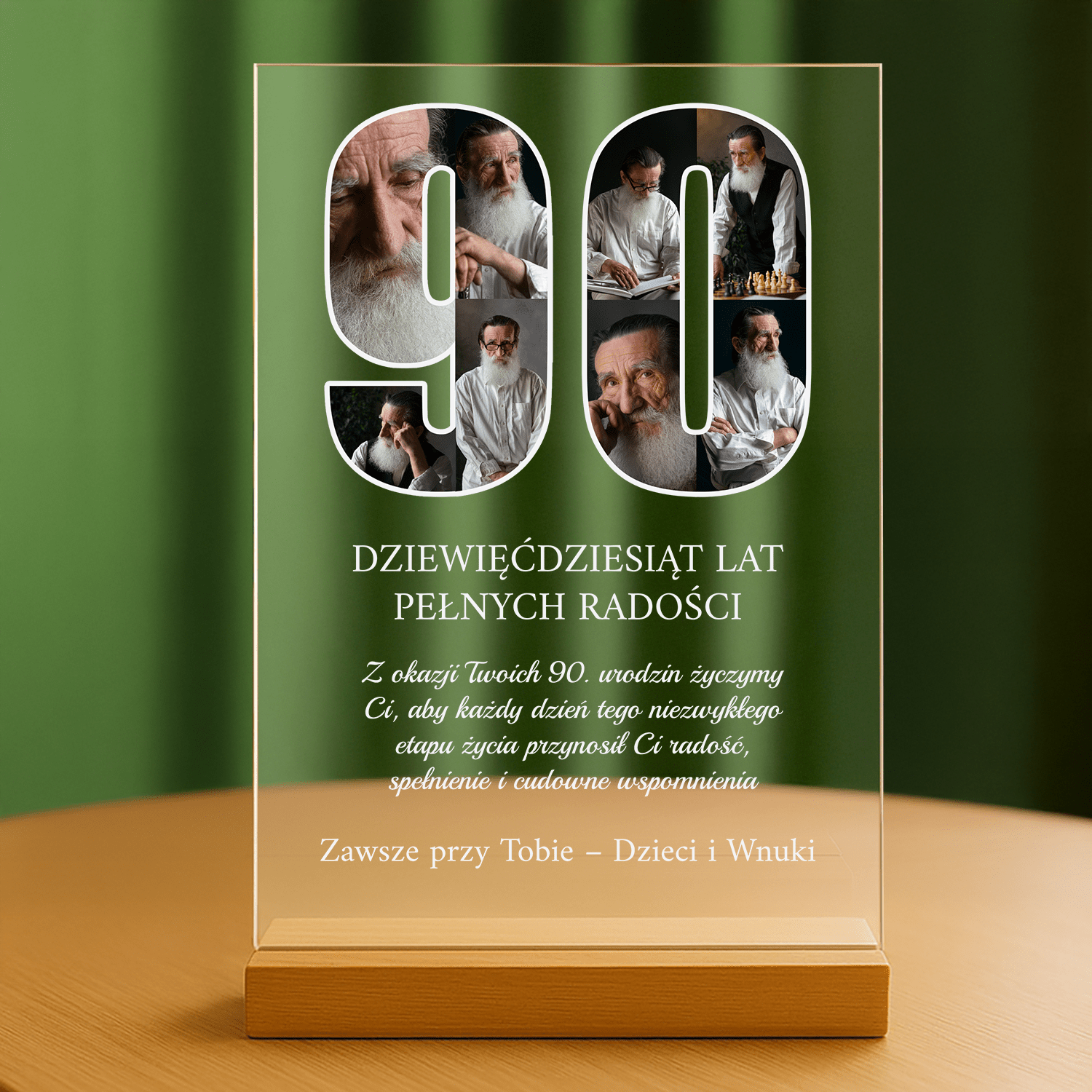 90 lat pełnych wspomnień - druk na szkle akrylowym dla dziadka - stworzprezent.pl