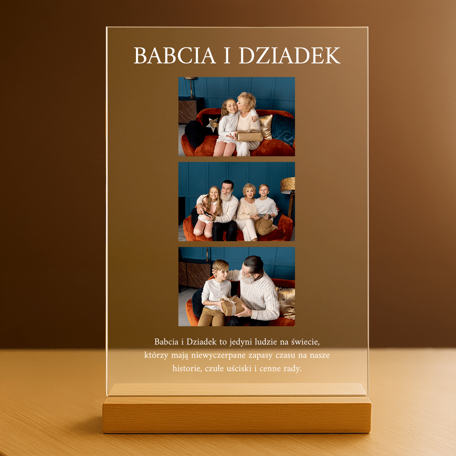 Babcia i Dziadek kolaż 3 zdjęć - personalizowany druk na szkle dla dziadków - stworzprezent.pl