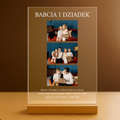 Babcia i Dziadek kolaż 3 zdjęć - personalizowany druk na szkle dla dziadków - stworzprezent.pl