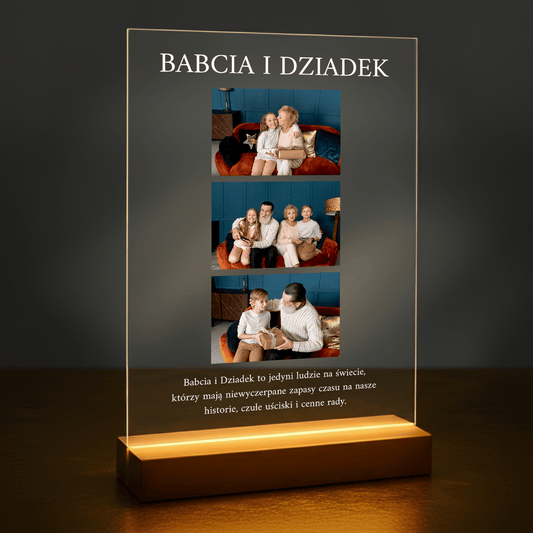 Babcia i Dziadek kolaż 3 zdjęć - personalizowany druk na szkle dla dziadków - stworzprezent.pl