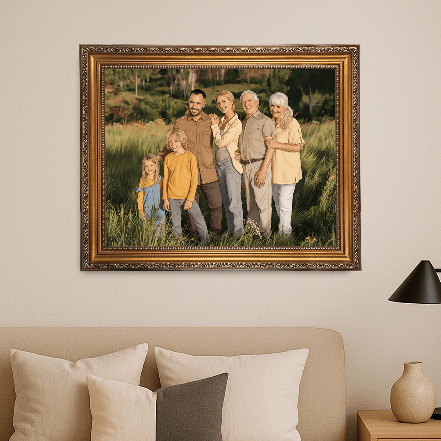Cała rodzina w stylu jak z kreskówki - portret na płótnie dla rodziców - StwórzPrezent.pl