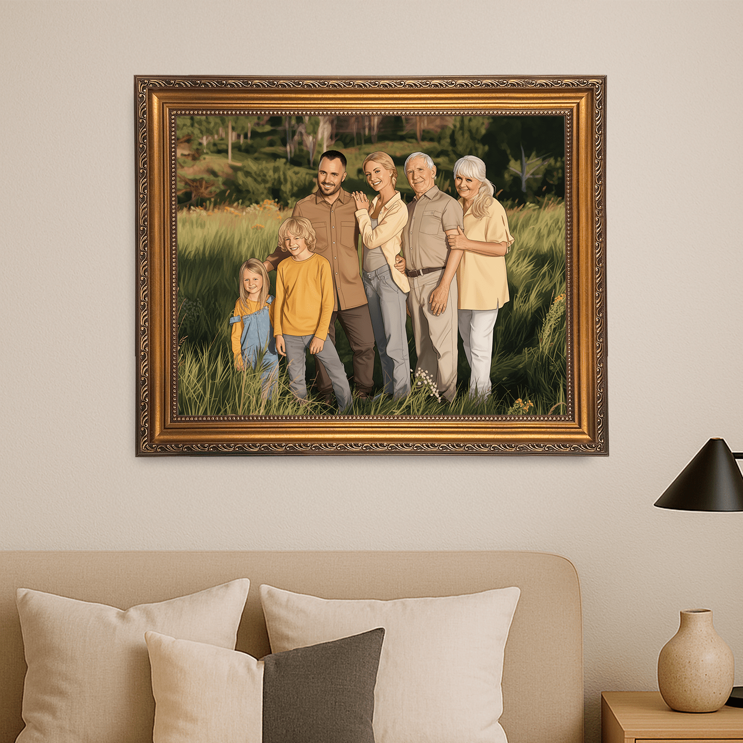 Cała rodzina w stylu jak z kreskówki - portret na płótnie dla rodziców - StwórzPrezent.pl