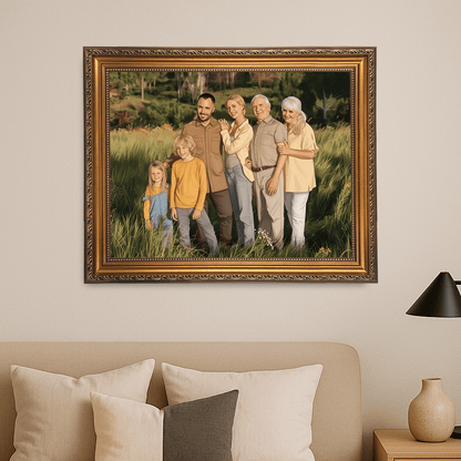 Cała rodzina w stylu jak z kreskówki - portret na płótnie dla rodziców - StwórzPrezent.pl