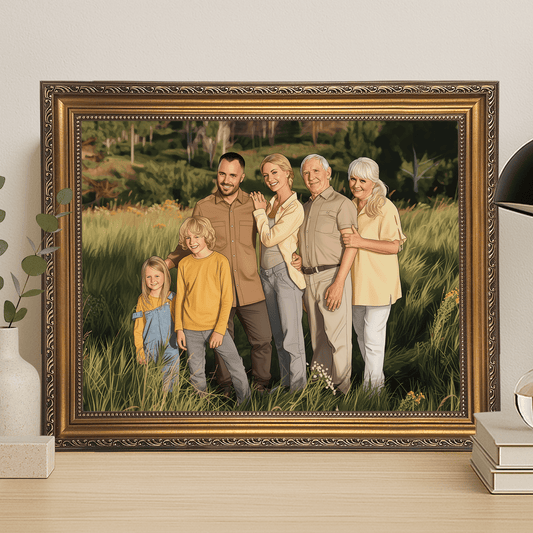 Cała rodzina w stylu jak z kreskówki - portret na płótnie dla rodziców - StwórzPrezent.pl