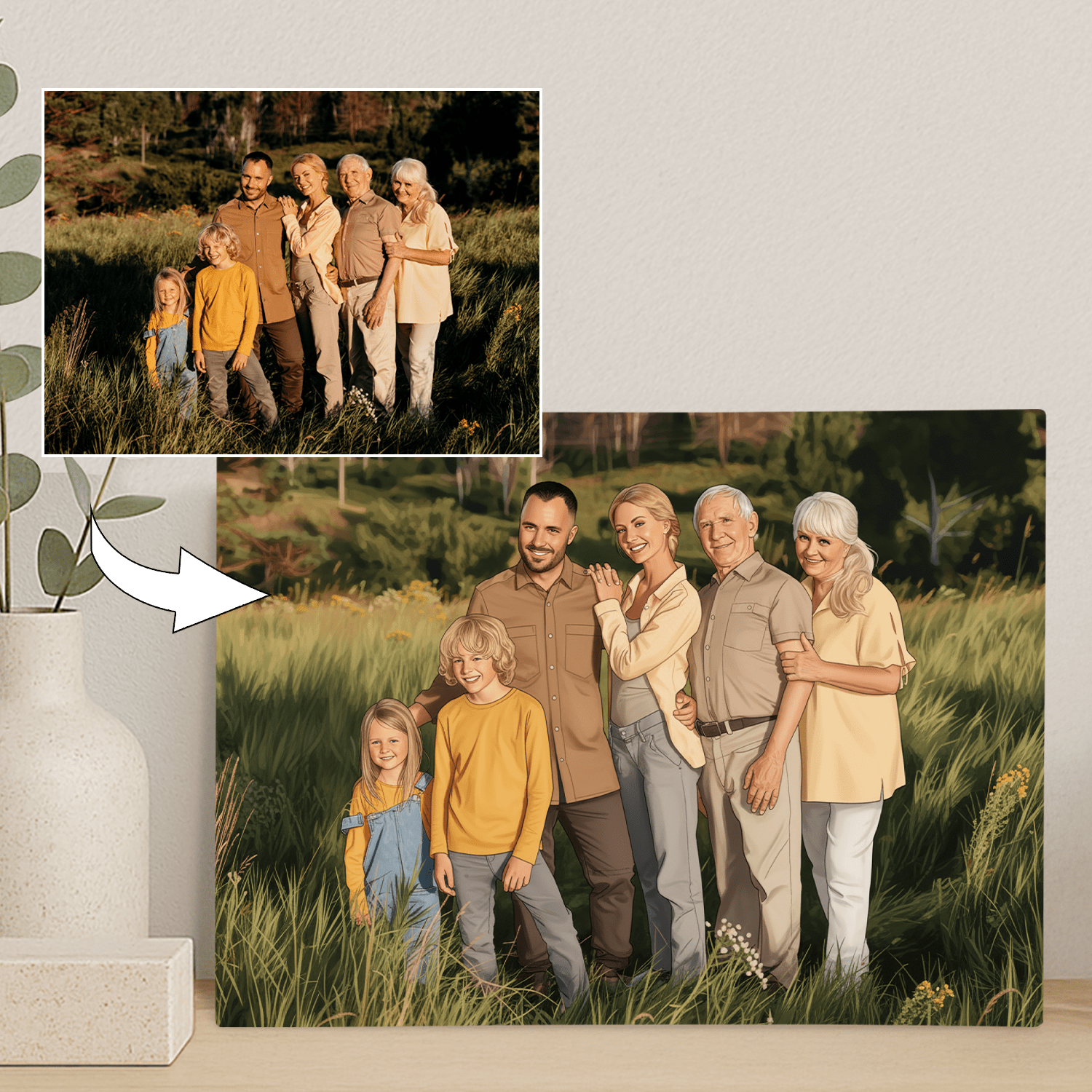 Cała rodzina w stylu jak z kreskówki - portret na płótnie dla rodziców - StwórzPrezent.pl