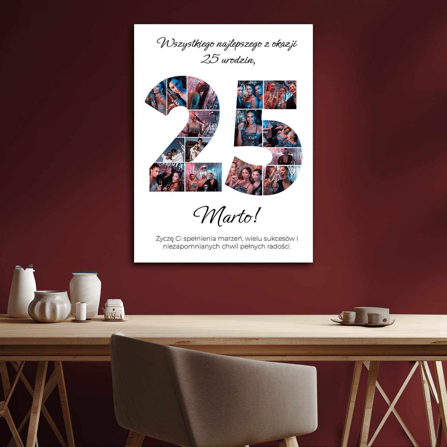 Ciepłe życzenia na 25 urodziny - kolaż na płótnie dla przyjaciółki - StwórzPrezent.pl