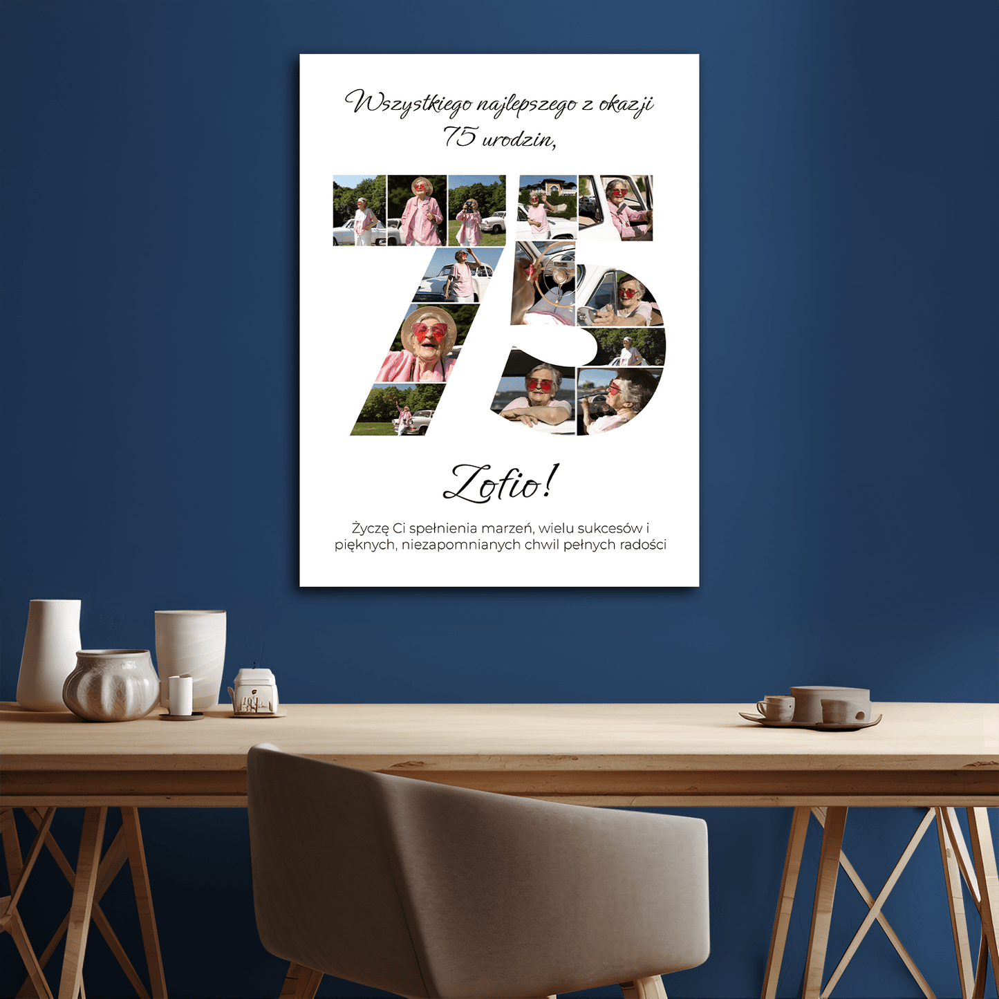 Ciepłe życzenia na 75 urodziny - kolaż na płótnie dla kobiety - StwórzPrezent.pl