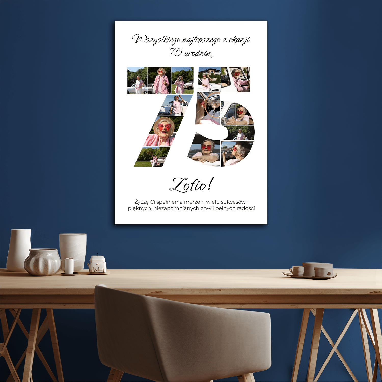 Ciepłe życzenia na 75 urodziny - kolaż na płótnie dla kobiety - StwórzPrezent.pl