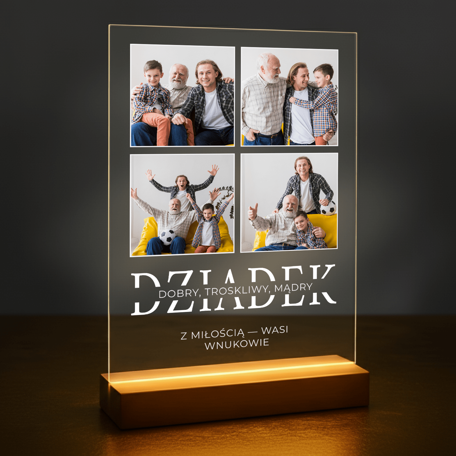 Dobry, mądry i troskliwy dziadek - personalizowany druk na szkle dla dziadka - stworzprezent.pl