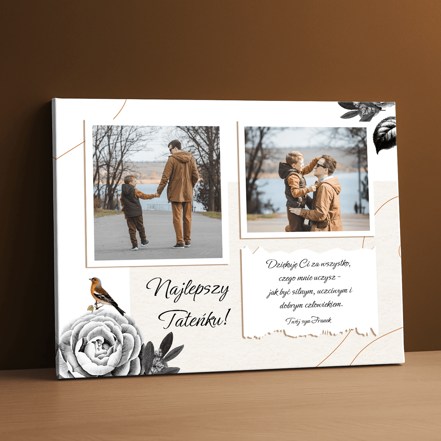 Dwa zdjęcia z tatą + tekst - kolaż na płótnie dla taty - StwórzPrezent.pl
