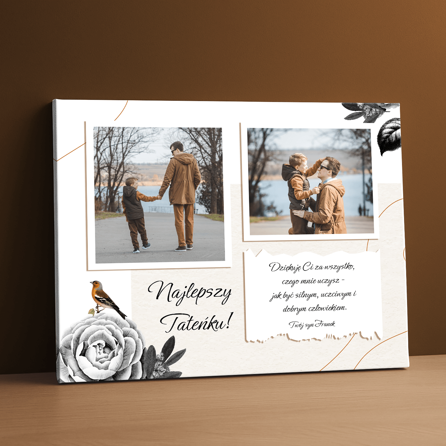 Dwa zdjęcia z tatą + tekst - kolaż na płótnie dla taty - StwórzPrezent.pl