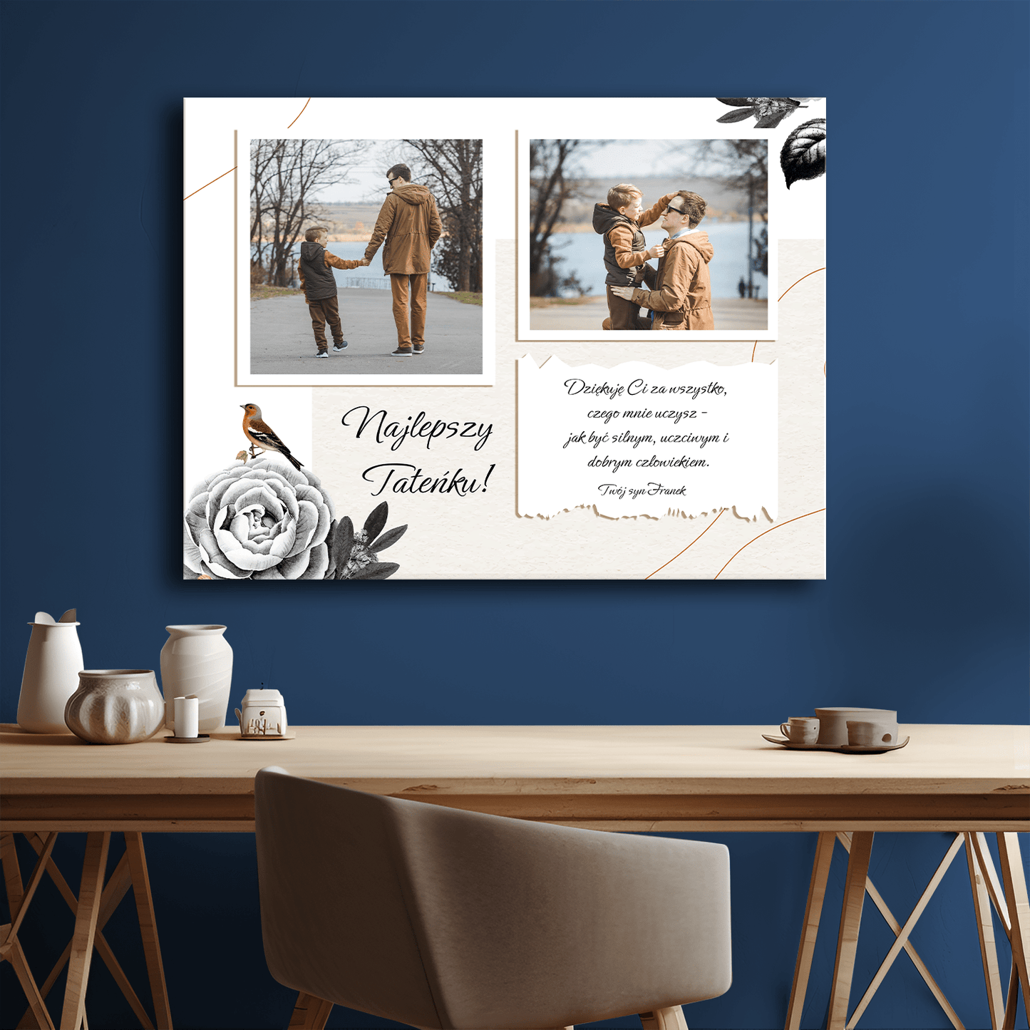 Dwa zdjęcia z tatą + tekst - kolaż na płótnie dla taty - StwórzPrezent.pl