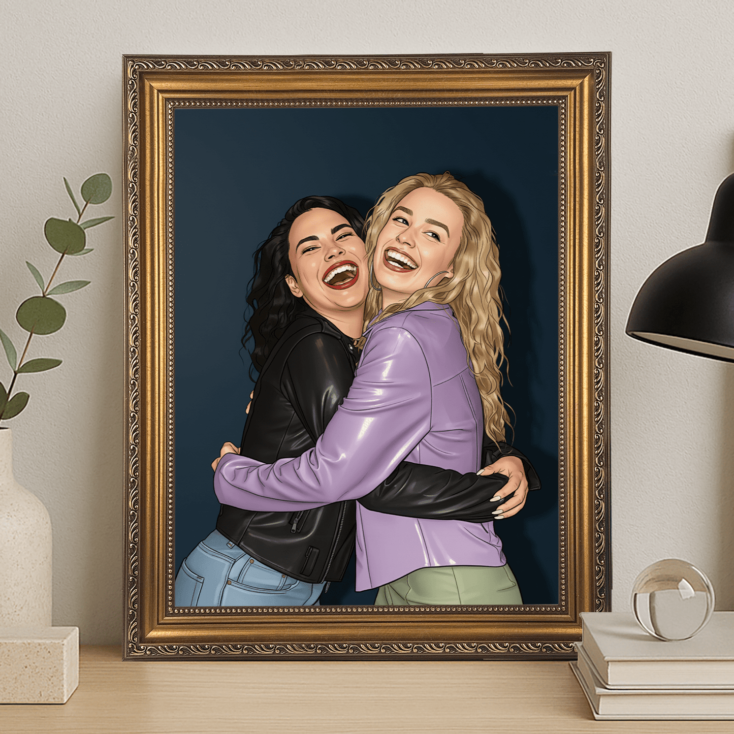 Dwie najlepsze przyjaciółki w stylu kreskówki - portret na płótnie dla przyjaciółki - StwórzPrezent.pl