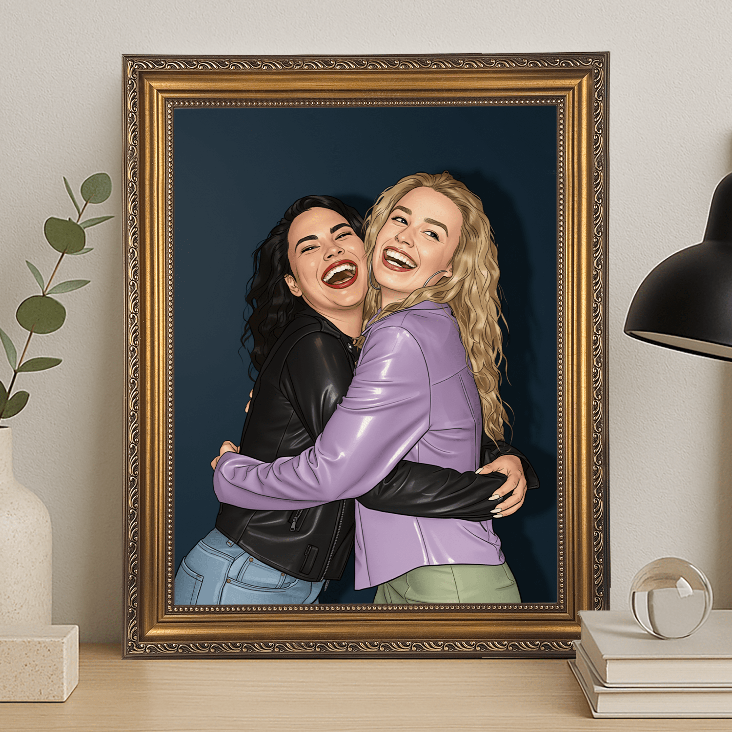 Dwie najlepsze przyjaciółki w stylu kreskówki - portret na płótnie dla przyjaciółki - StwórzPrezent.pl