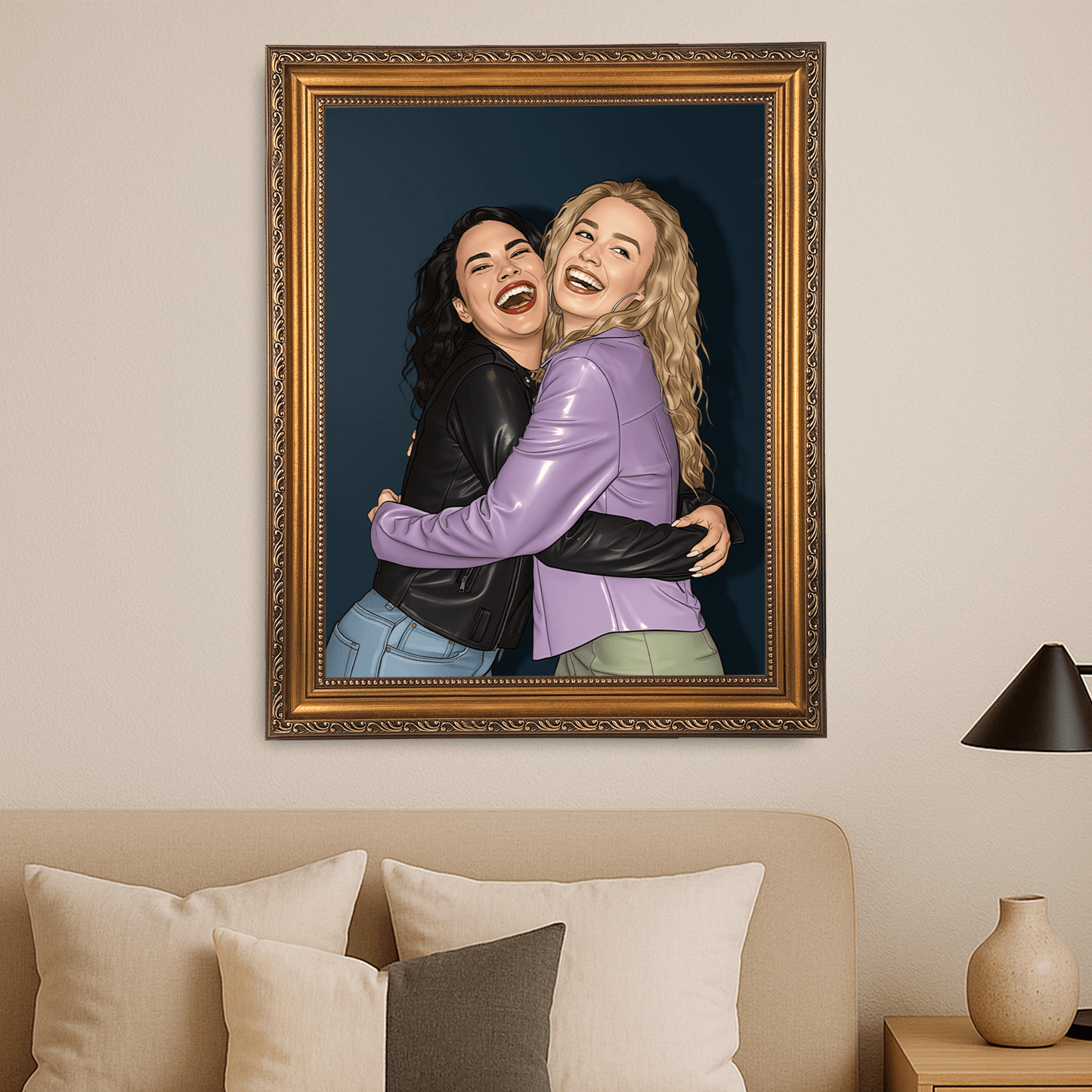 Dwie najlepsze przyjaciółki w stylu kreskówki - portret na płótnie dla przyjaciółki - StwórzPrezent.pl