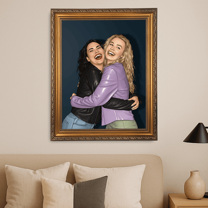 Dwie najlepsze przyjaciółki w stylu kreskówki - portret na płótnie dla przyjaciółki - StwórzPrezent.pl