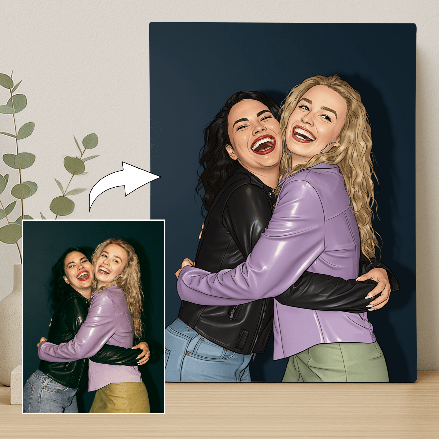 Dwie najlepsze przyjaciółki w stylu kreskówki - portret na płótnie dla przyjaciółki - StwórzPrezent.pl