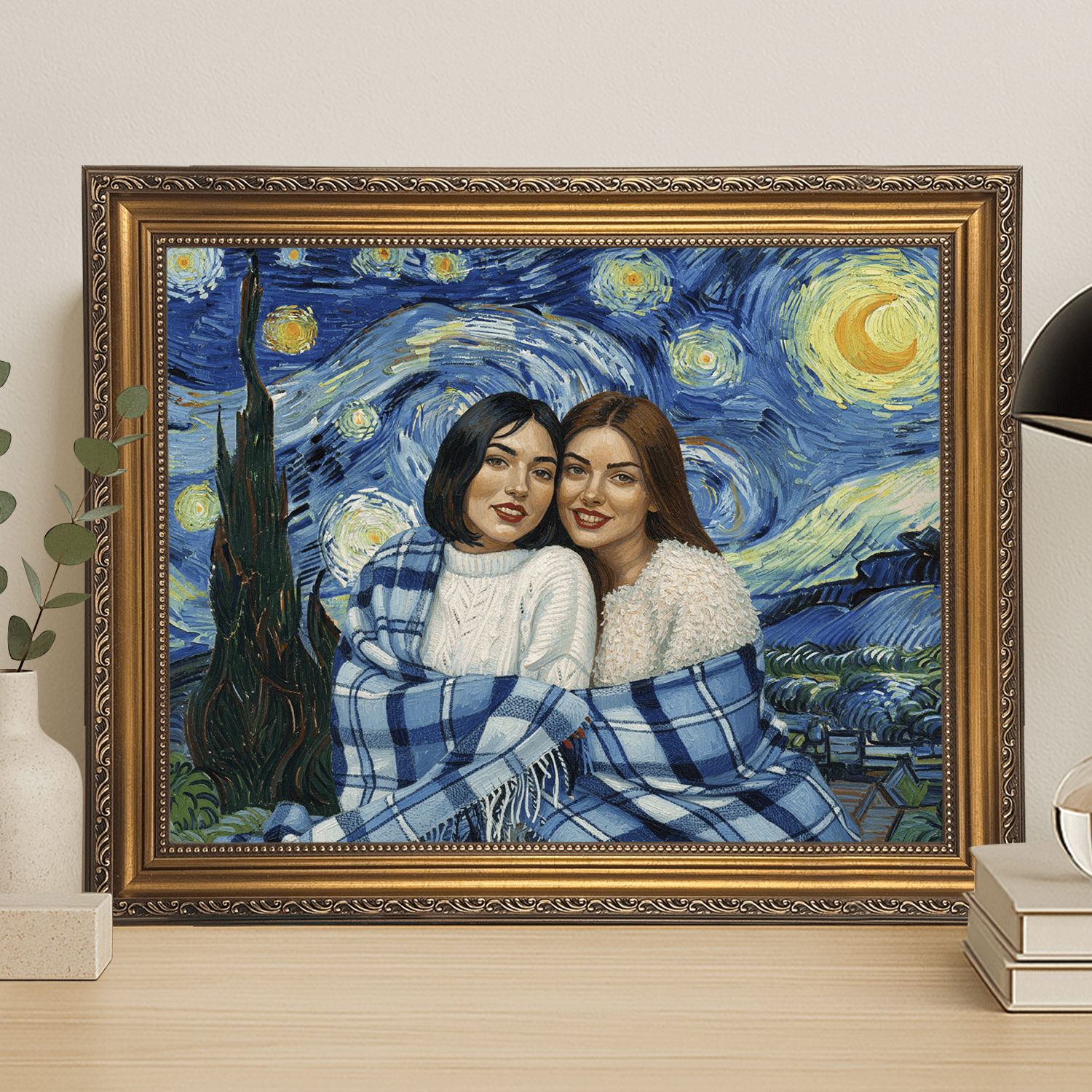 Dwie przyjaciółki na tle nocnego nieba - portret na płótnie dla przyjaciółki - StwórzPrezent.pl