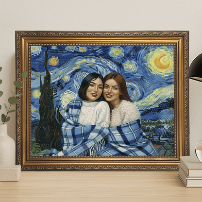 Dwie przyjaciółki na tle nocnego nieba - portret na płótnie dla przyjaciółki - StwórzPrezent.pl