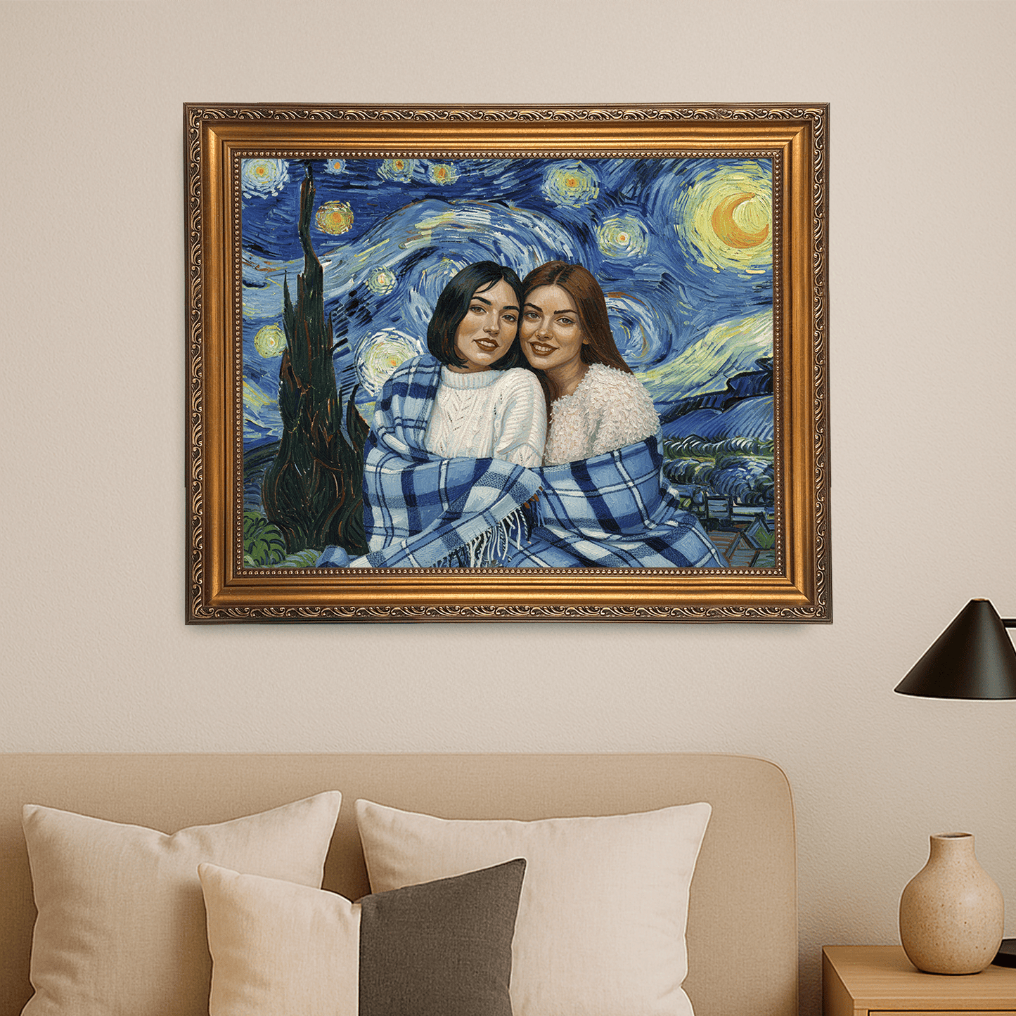 Dwie przyjaciółki na tle nocnego nieba - portret na płótnie dla przyjaciółki - StwórzPrezent.pl