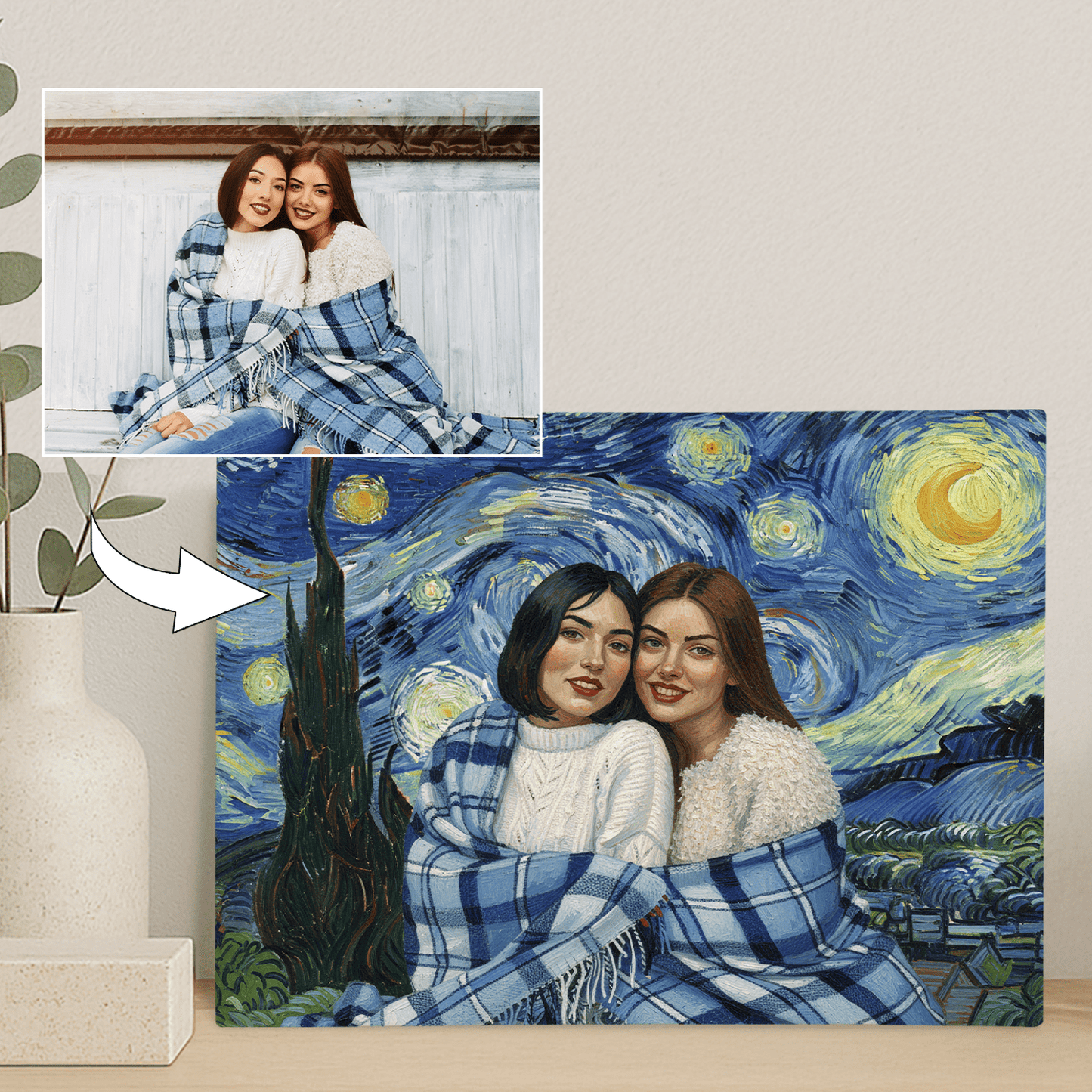 Dwie przyjaciółki na tle nocnego nieba - portret na płótnie dla przyjaciółki - StwórzPrezent.pl