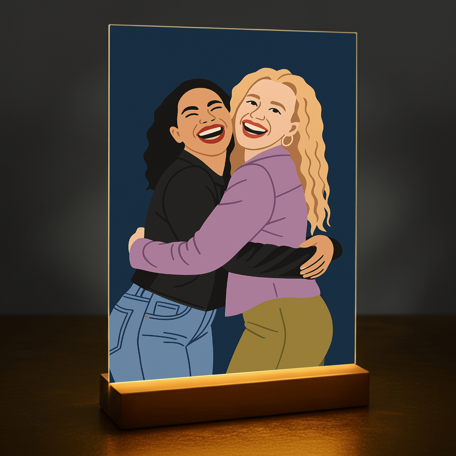 Dwie przyjaciółki w stylu ilustracyjnym - portret na szkle akrylowym dla przyjaciółki - stworzprezent.pl