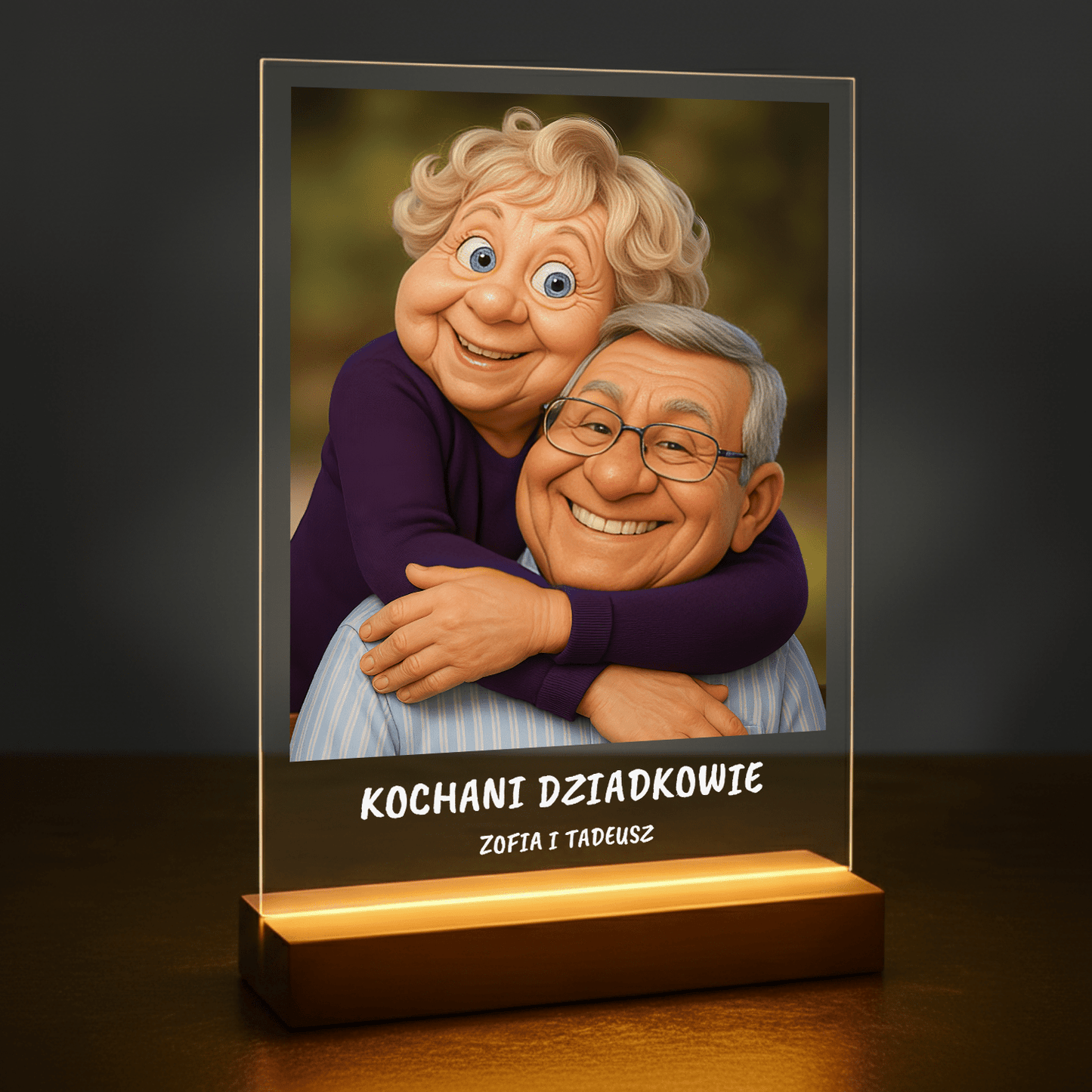 Dziadkowie jak z filmu animowanego - portret na szkle akrylowym dla dziadków - stworzprezent.pl