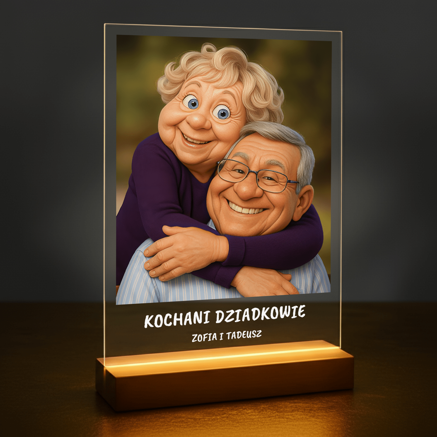 Dziadkowie jak z filmu animowanego - portret na szkle akrylowym dla dziadków - stworzprezent.pl