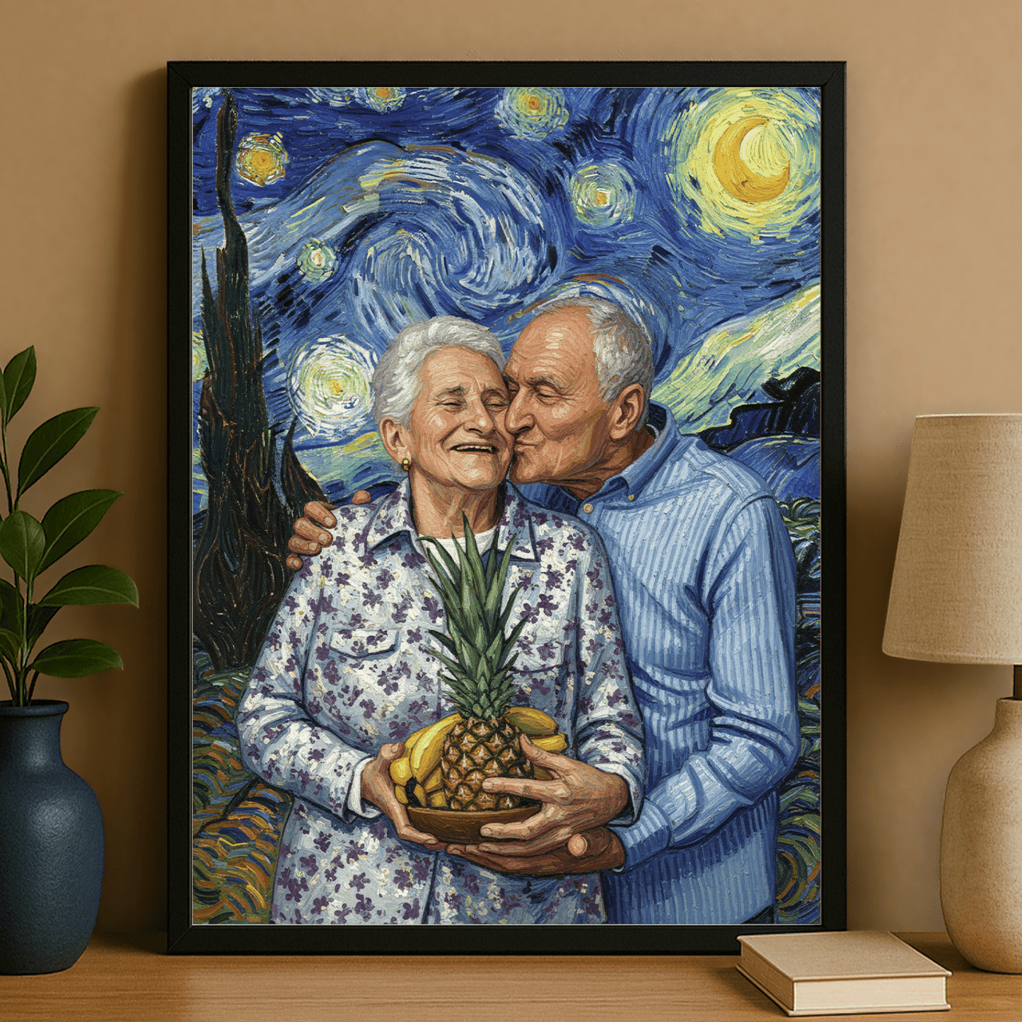 Dziadkowie na tle gwieździstego nieba - portret na plakacie dla dziadków - StwórzPrezent.pl