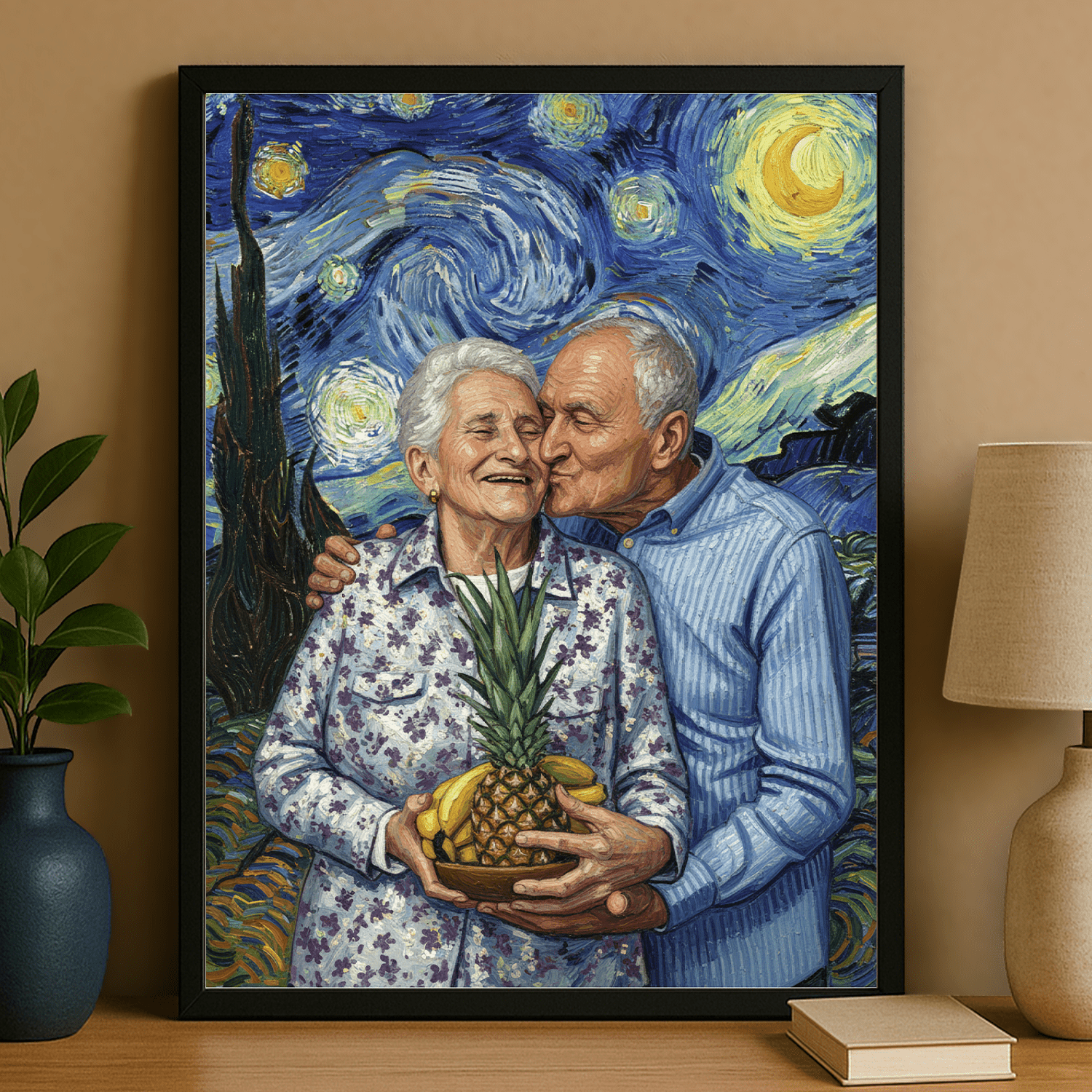 Dziadkowie na tle gwieździstego nieba - portret na plakacie dla dziadków - StwórzPrezent.pl