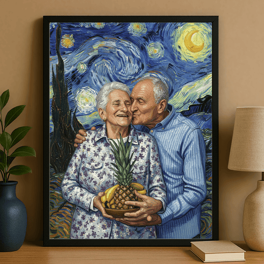 Dziadkowie na tle gwieździstego nieba - portret na plakacie dla dziadków - StwórzPrezent.pl