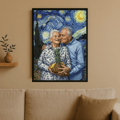 Dziadkowie na tle gwieździstego nieba - portret na plakacie dla dziadków - StwórzPrezent.pl