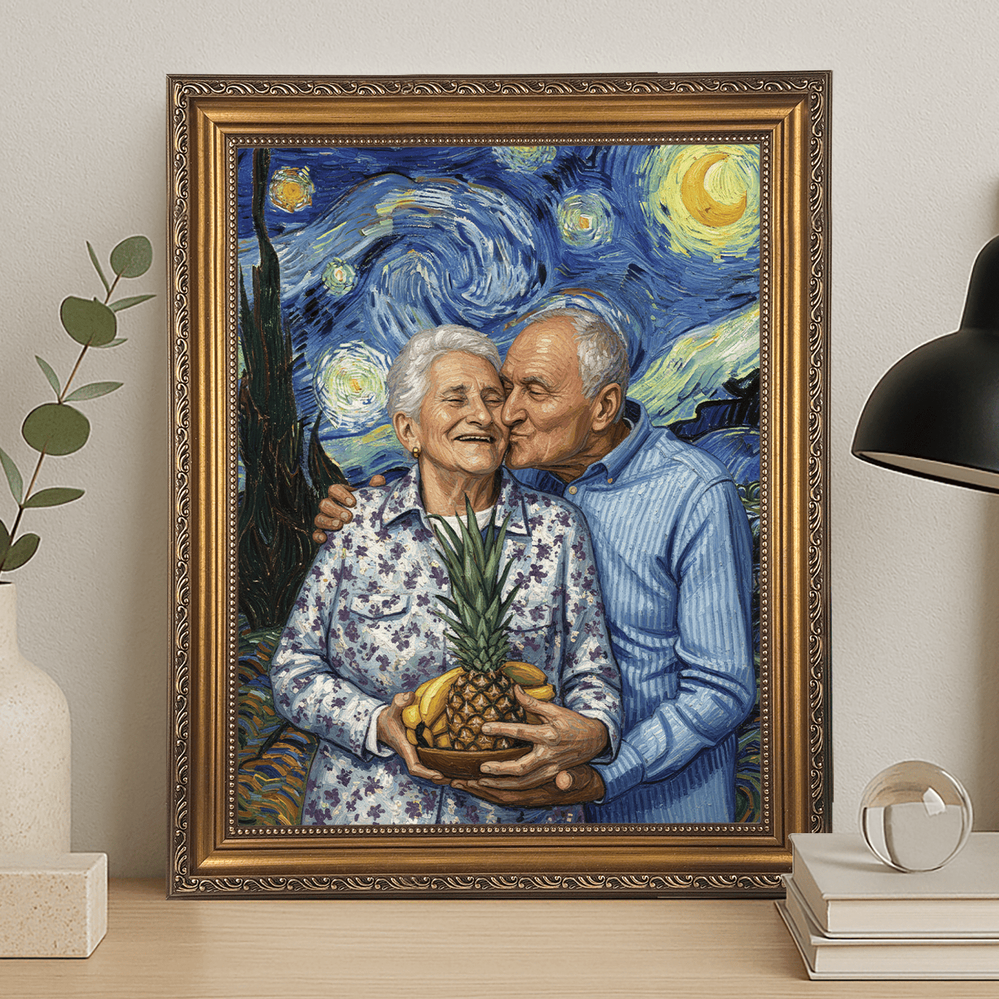 Dziadkowie na tle nieba nocą - portret na płótnie dla dziadków - StwórzPrezent.pl