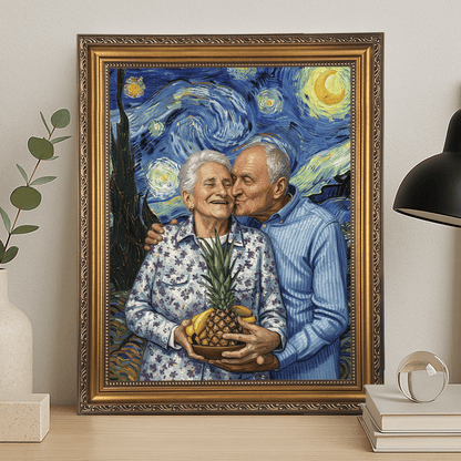 Dziadkowie na tle nieba nocą - portret na płótnie dla dziadków - StwórzPrezent.pl