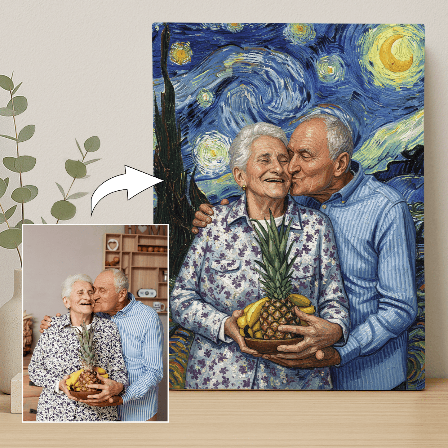 Dziadkowie na tle nieba nocą - portret na płótnie dla dziadków - StwórzPrezent.pl