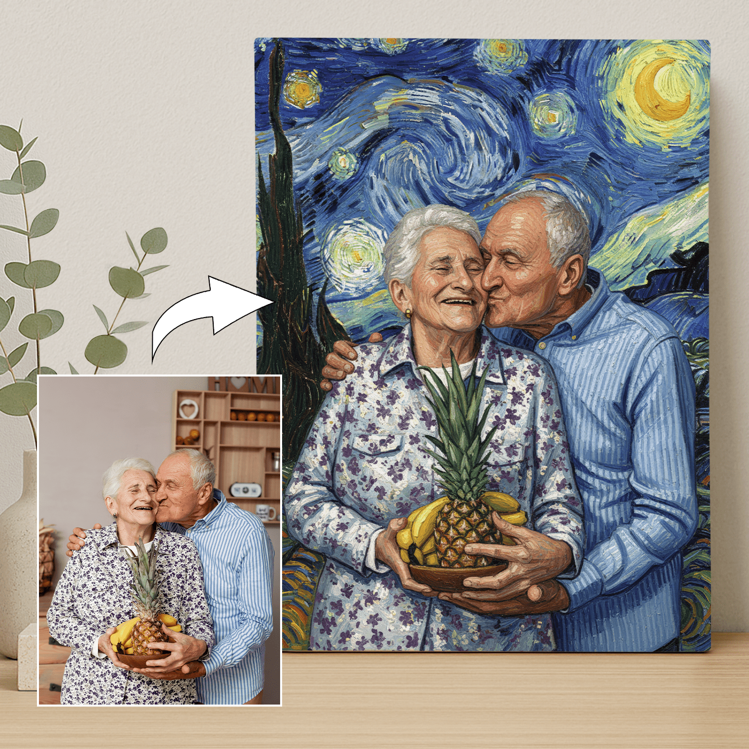 Dziadkowie na tle nieba nocą - portret na płótnie dla dziadków - StwórzPrezent.pl