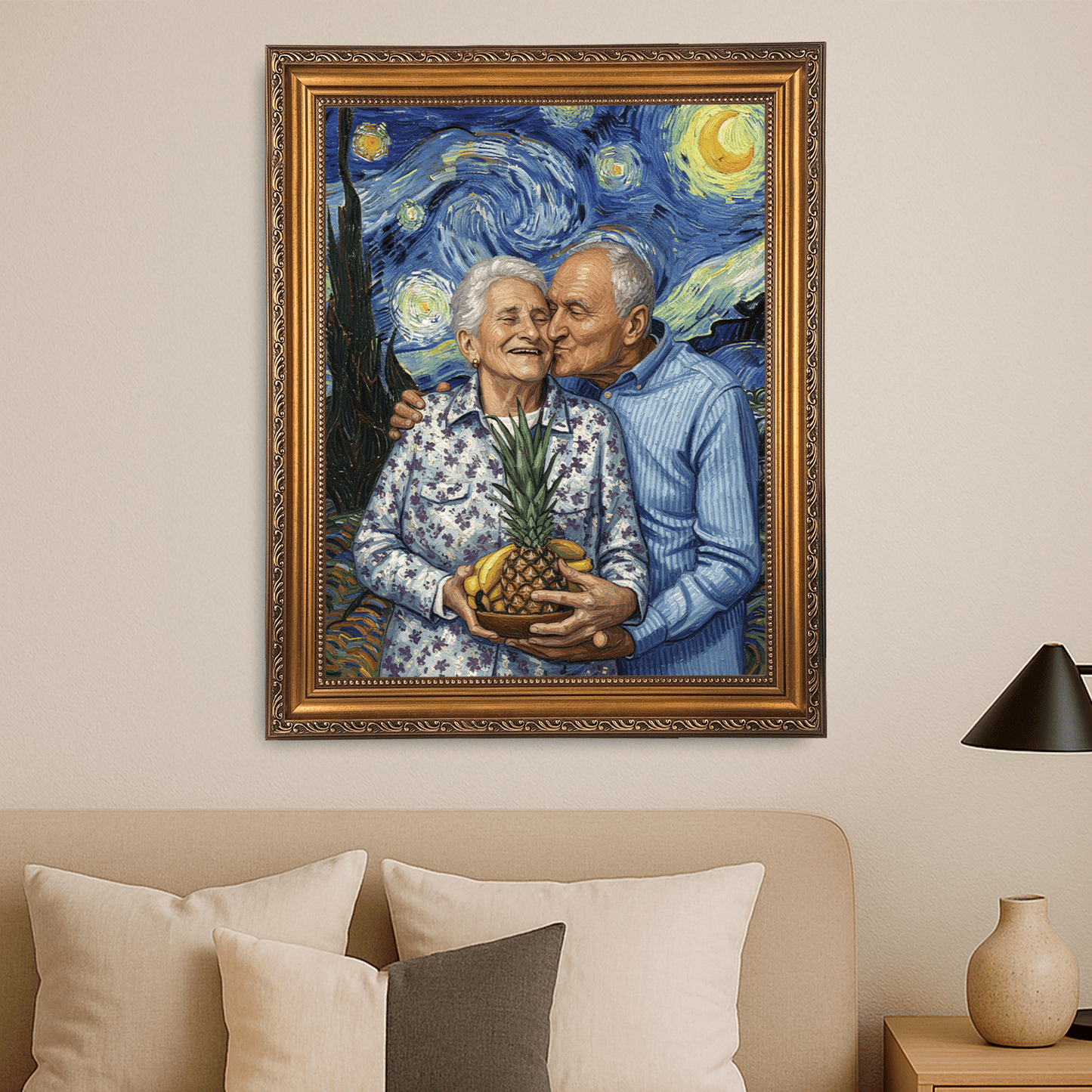 Dziadkowie na tle nieba nocą - portret na płótnie dla dziadków - StwórzPrezent.pl