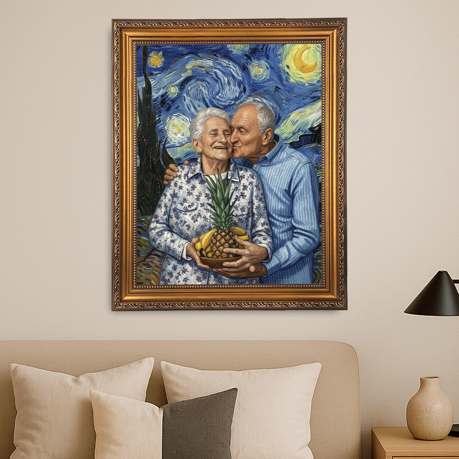 Dziadkowie na tle nieba nocą - portret na płótnie dla dziadków - StwórzPrezent.pl